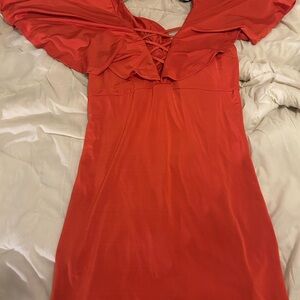Forever 21 Red Off-Shoulder Flutter Sleeve Cocktail Dress